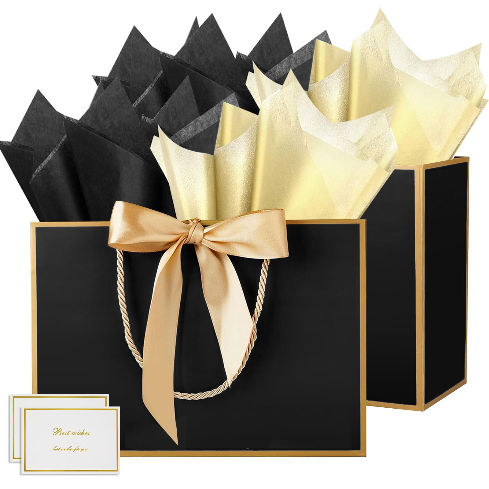HONTIUS Extra Large Gift Bag, 15.75" Gift Bags for Presents Big Paper Bag with Tissue Paper And Cards, 40*30*12.5cm Wedding Birthday Party Present Bridesmaid Gift Gifts Bag for Women Christmas 2PCS F