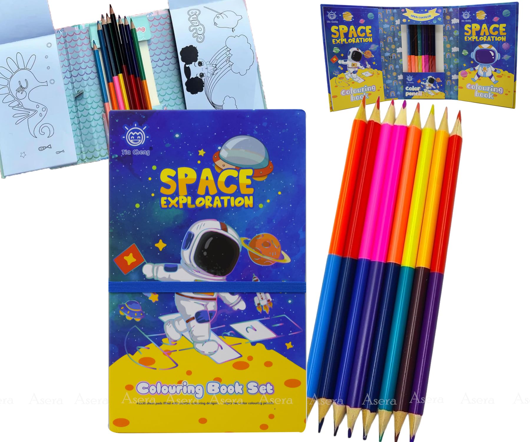 Asera Colouring Book with 8 Double Side Colour Pencils, Art and Craft Drawing Color Book Set for 3+ Years Old Boys, Girls Toddlers, Return Gift for Kids (Space) (B0CG5SLF74) Amazon Price History, Amazon Price Tracker
