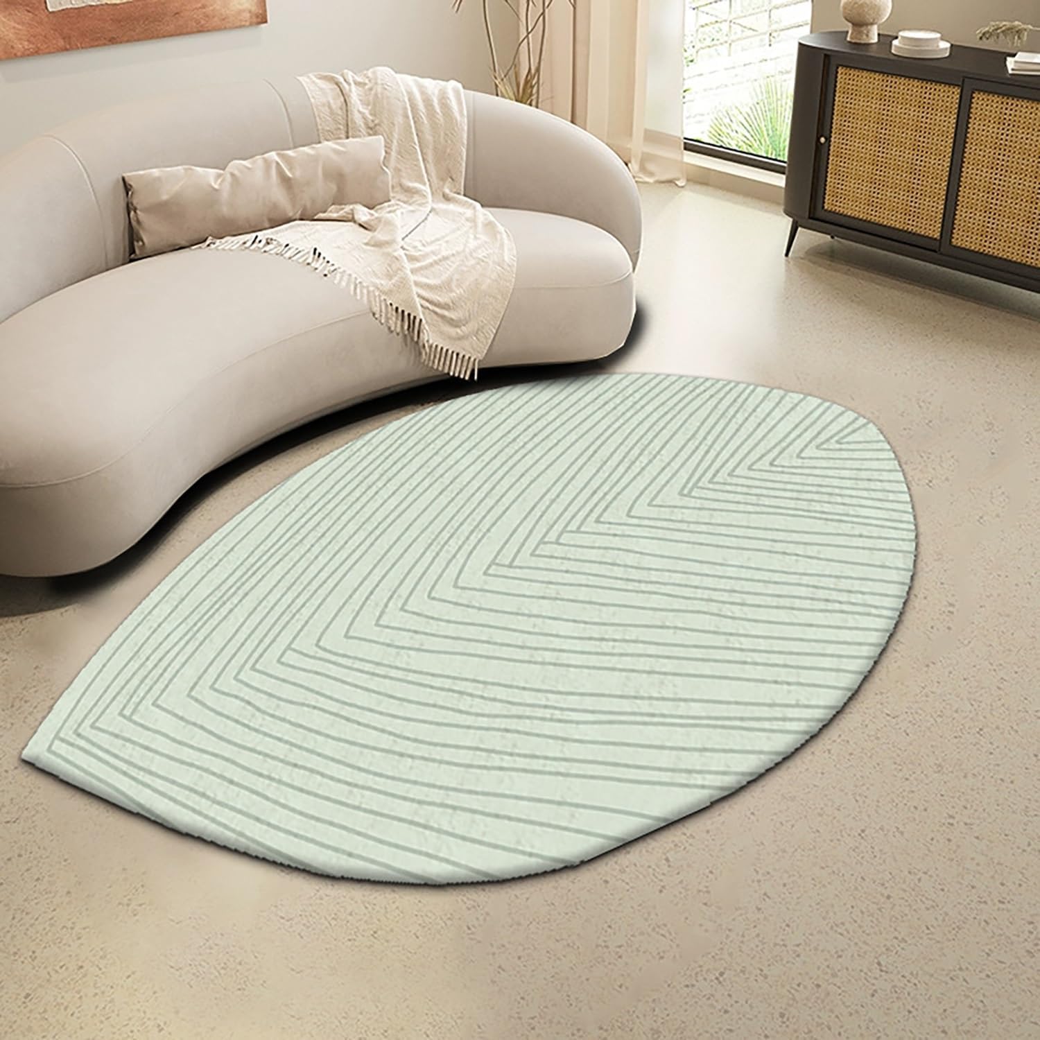 Tapis irrégulier en fausse laine lavable pour éliminer le froid du carrelage