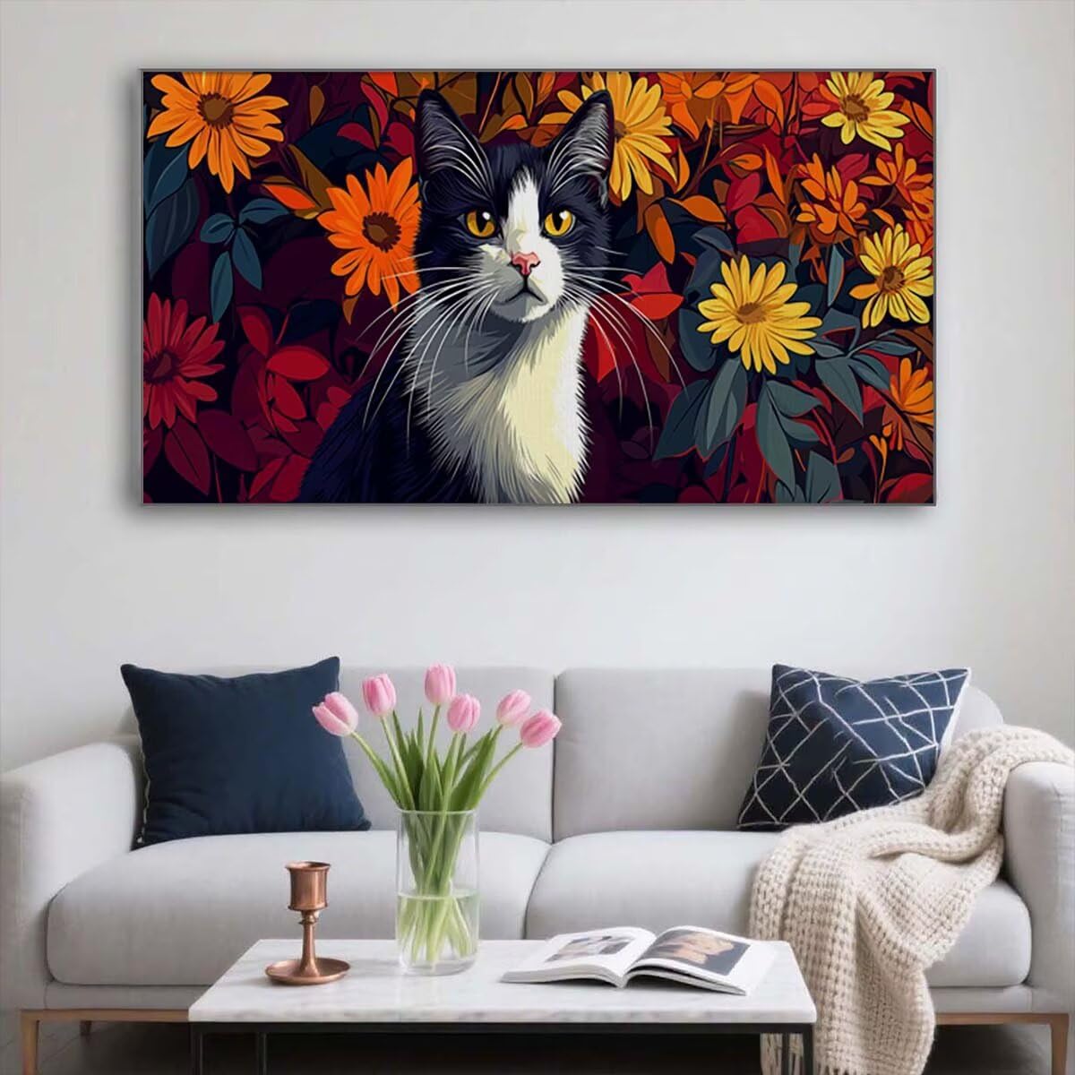 Zestaw do malowania po numerach, duży zestaw do malowania po numerach, dla dorosłych, kwiaty, 140 x 60 cm, rękodzieło dla dorosłych, dla początkujących, zestaw do malowania olejny na płótnie dla
