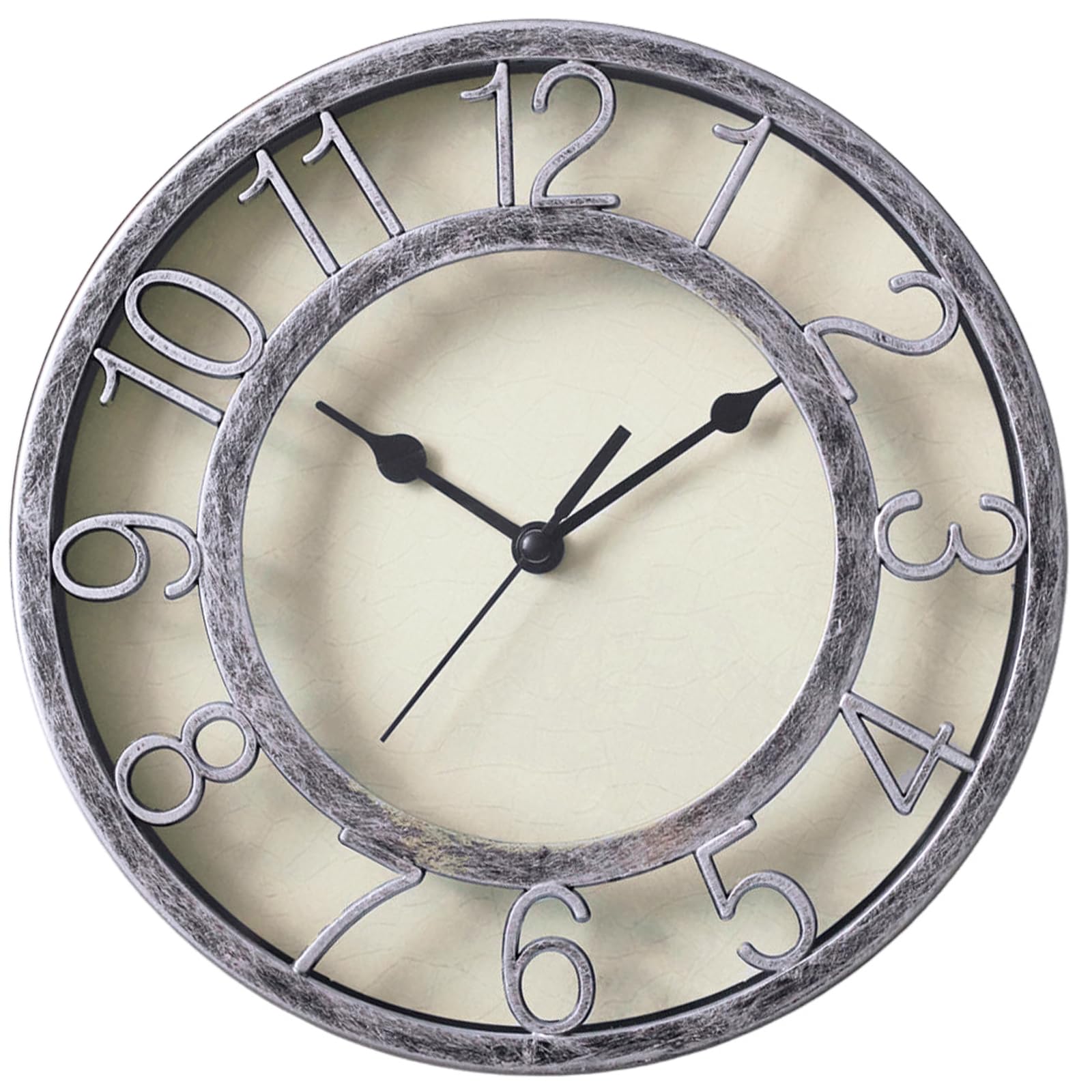8" Silent Quartz Wall Clock Non-Ticking Digital Silver Clocks with 3D Numbers and Plastic Bezel Easy to Read Vintage Wall Clock