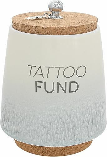 Pavilion - Tattoo Fund - Hucha de cerámica única de 6.5 pulgadas con base de corcho y tapa de corcho, color gris degradado