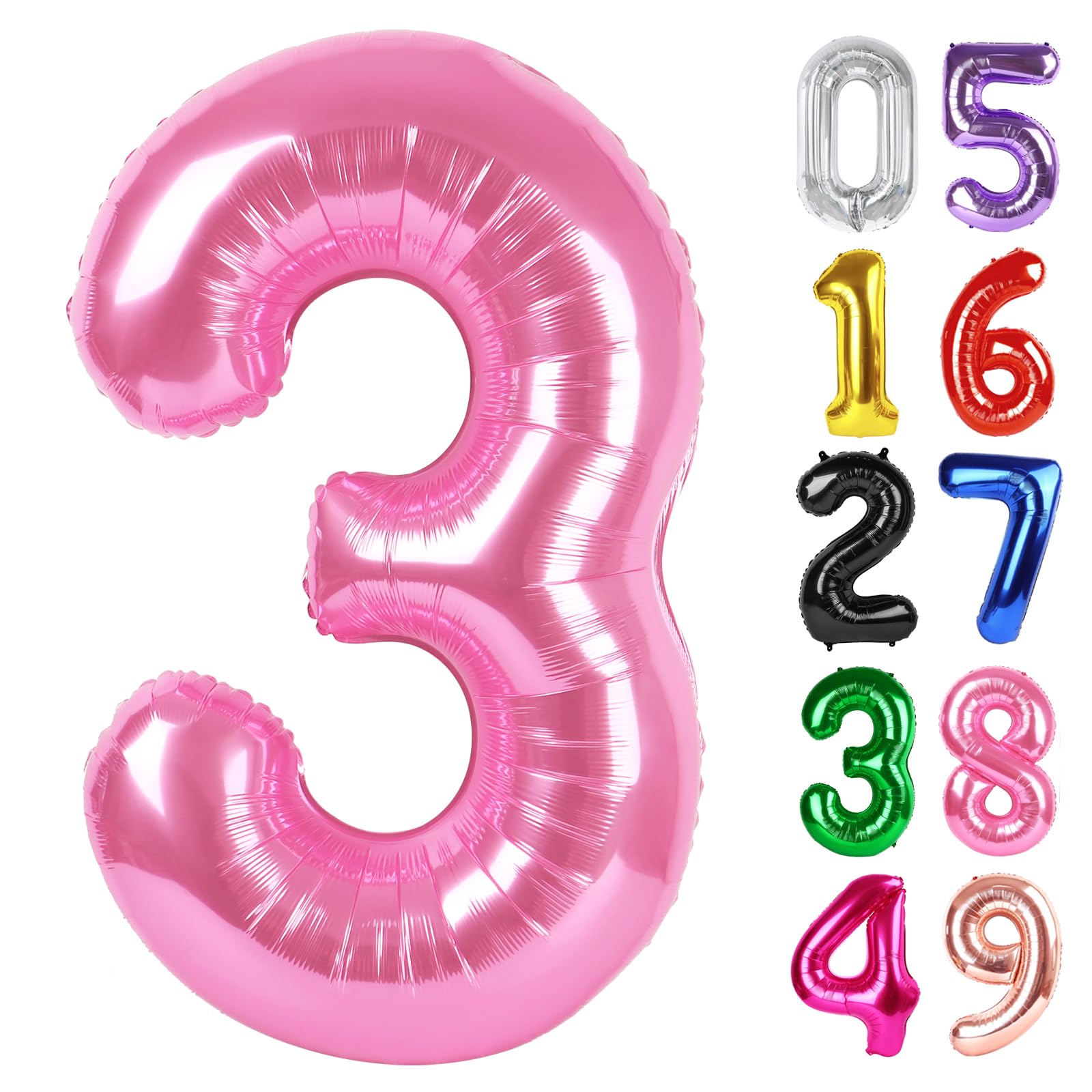 Pink Number 3 Balloon 40 Inch, 3rd Birthday Party Decorations Men Women