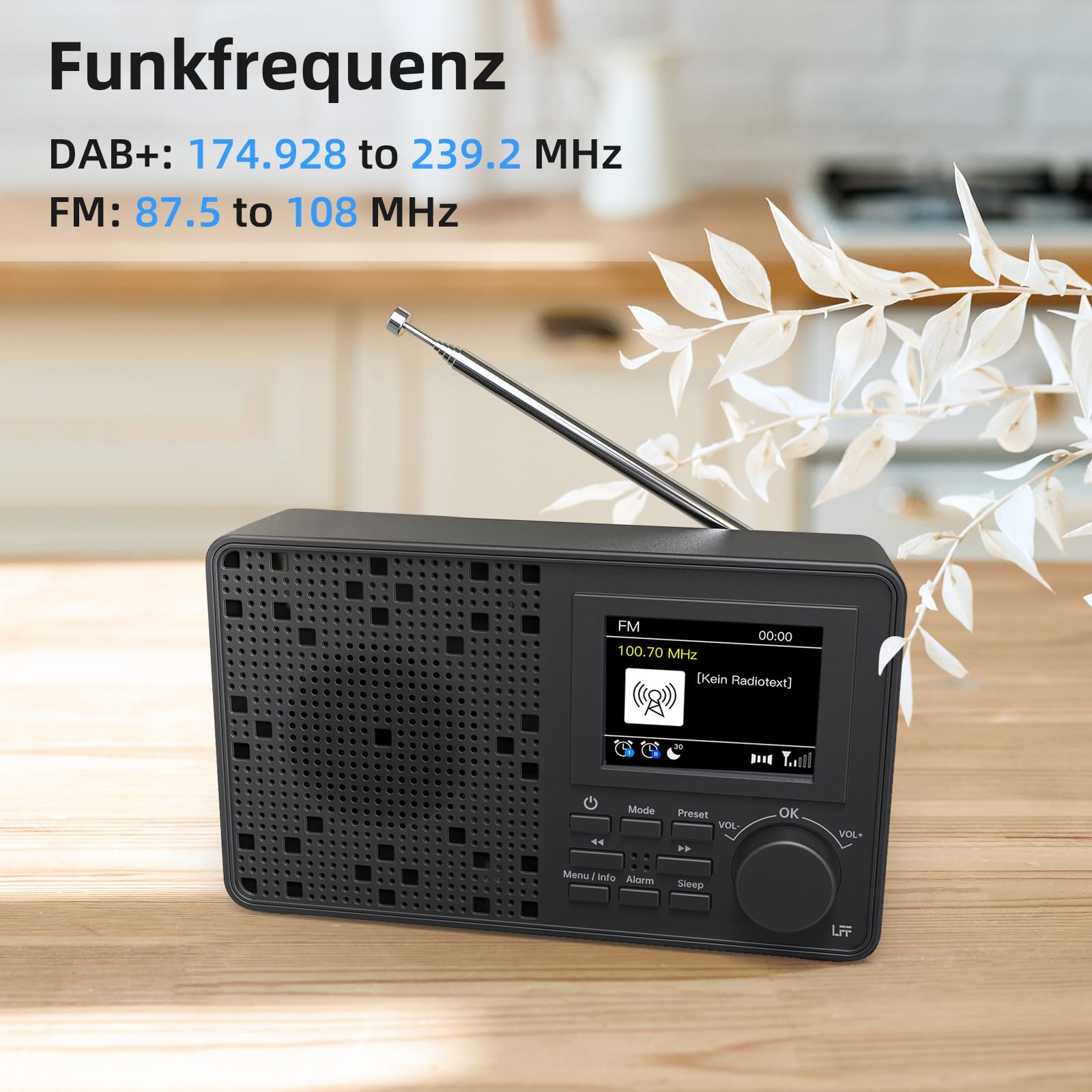 DAB Radio, LFF DAB Plus Radio, Dab Digitalradio, Digital Radios mit Bluetooth, Kleines Radios mit Netzstecker, Küchenradio Dab+ Batteriebetrieben UKW, 2,4" Farbdisplay Schwarz