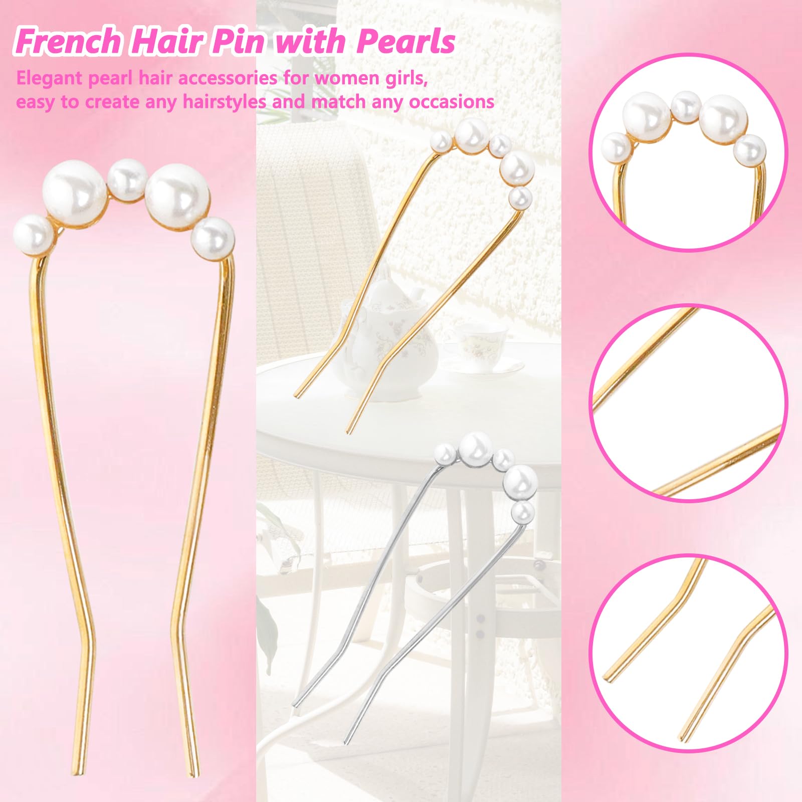 Amazon.com : 2Pcs French Hair Pins with Pearl U-Shaped 