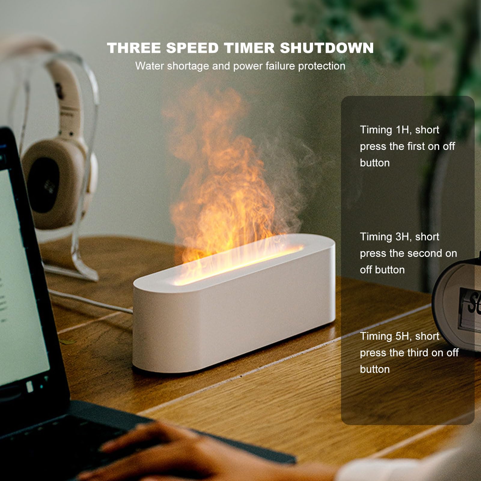 Umidificatore con diffusore d'aria a fiamma simulata Diffusore d'aria con fuoco a 7 colori per camera da letto, casa, ufficio, yoga (Nera)