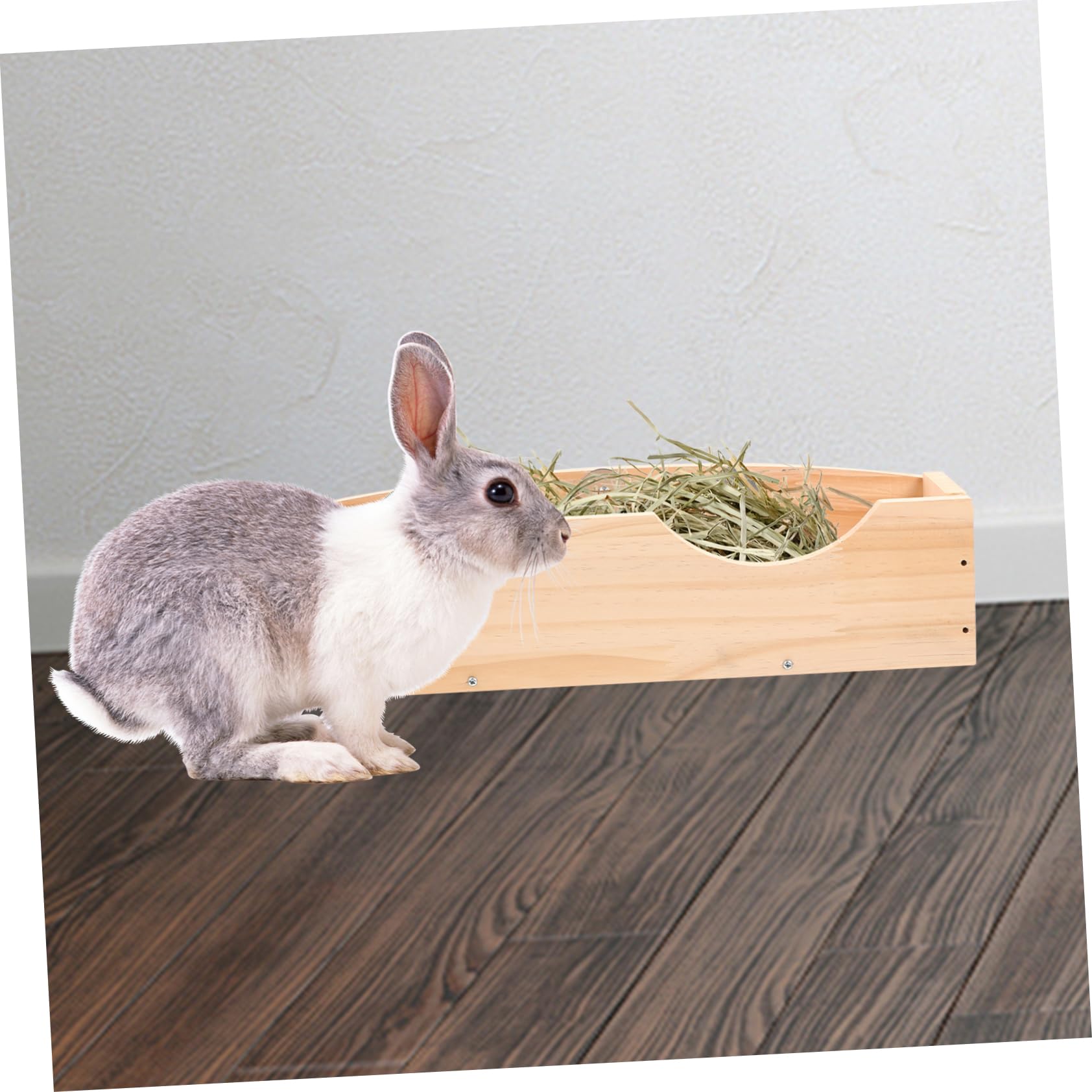 Happyyami Soporte De Alimentación para Conejos y Roedores Rack De Madera para Alimentación De Hámsters y Cobayas Comedero Colgante Diseño Fijo y Espacio Organizado Alimentador De
