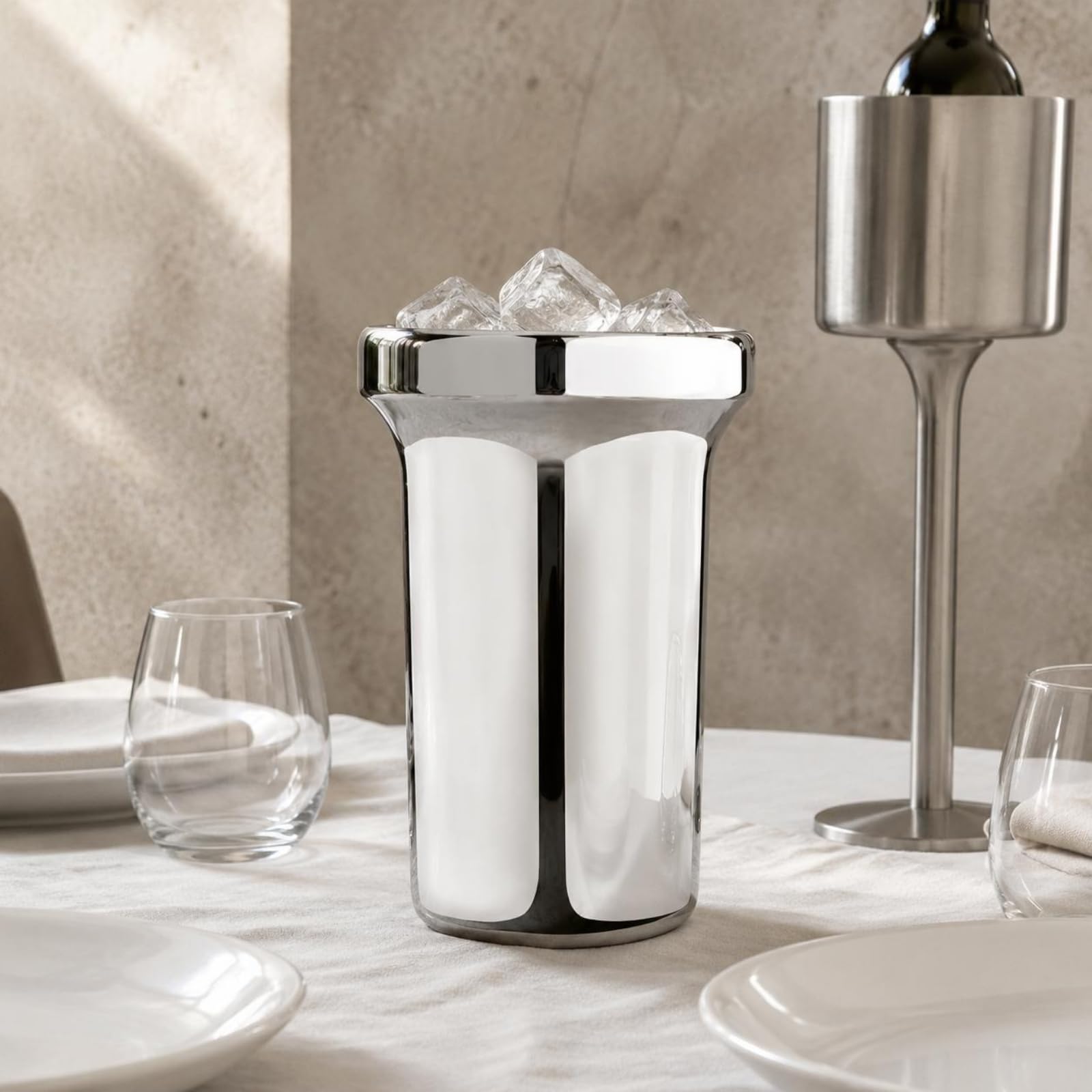 perfk Cubo de Hielo de Doble Capa Cubitera Balde Champañera Recipiente Inoxidable de Estilo Moderno y Forma Compacta Que Ahorra Espacio Adecuado para Mesa de Servicio Terraza Restaurantes Coctelería