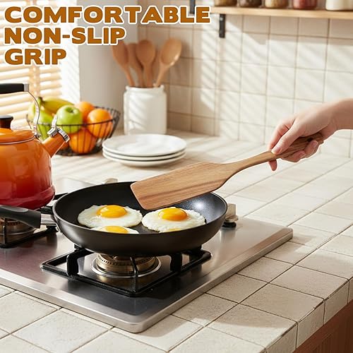 Miniatura 7 de 2PCS Wooden Spatula for Cooking Utensils, Long Handle Wood Turner for Non-Stick Cookware Spoon Pancake Turner Scraper Natural Teak Wooden Utensil