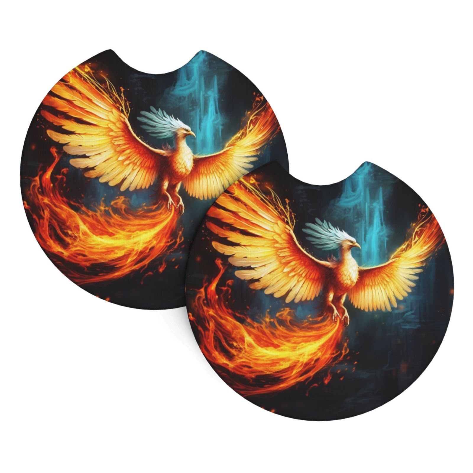2PCS Car Coaster for Cup Holders Universal Auto Cup Mat Beautiful Phoenix Cup Coaster Pad 2.7" Waterproof Neoprene Non-Slip Cup Holder Coasters Car Interior Accessories for Women Men