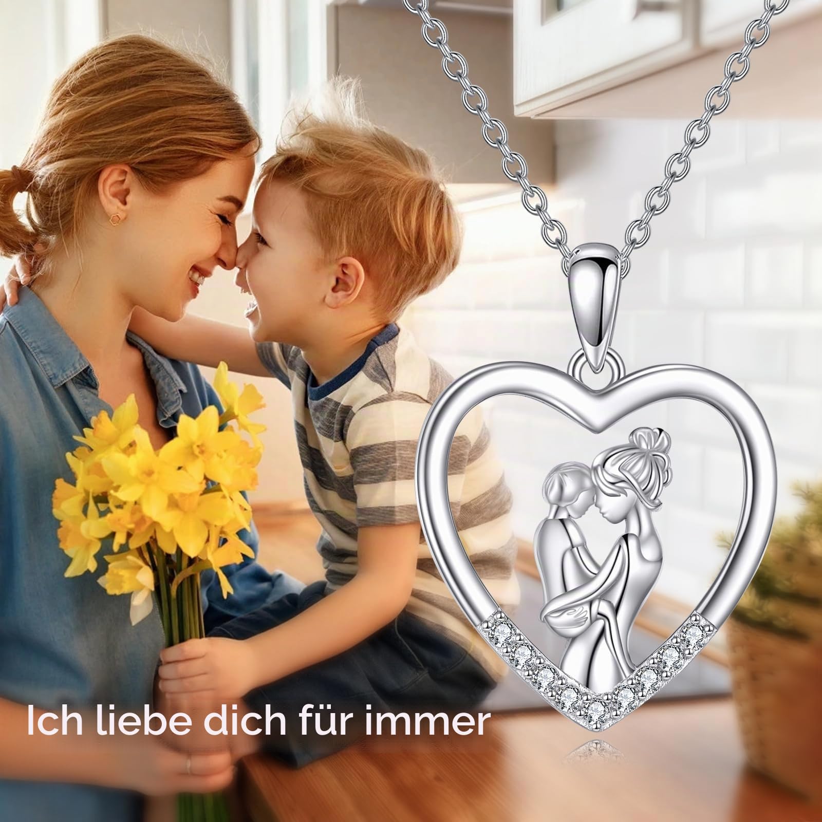 YAFEINI Mutter und Tochter Kette 925 Sterling Silber Mama Bilder Foto Medaillon Herz Halskette Anhänger Halskette Schmuck Geschenke für Mama