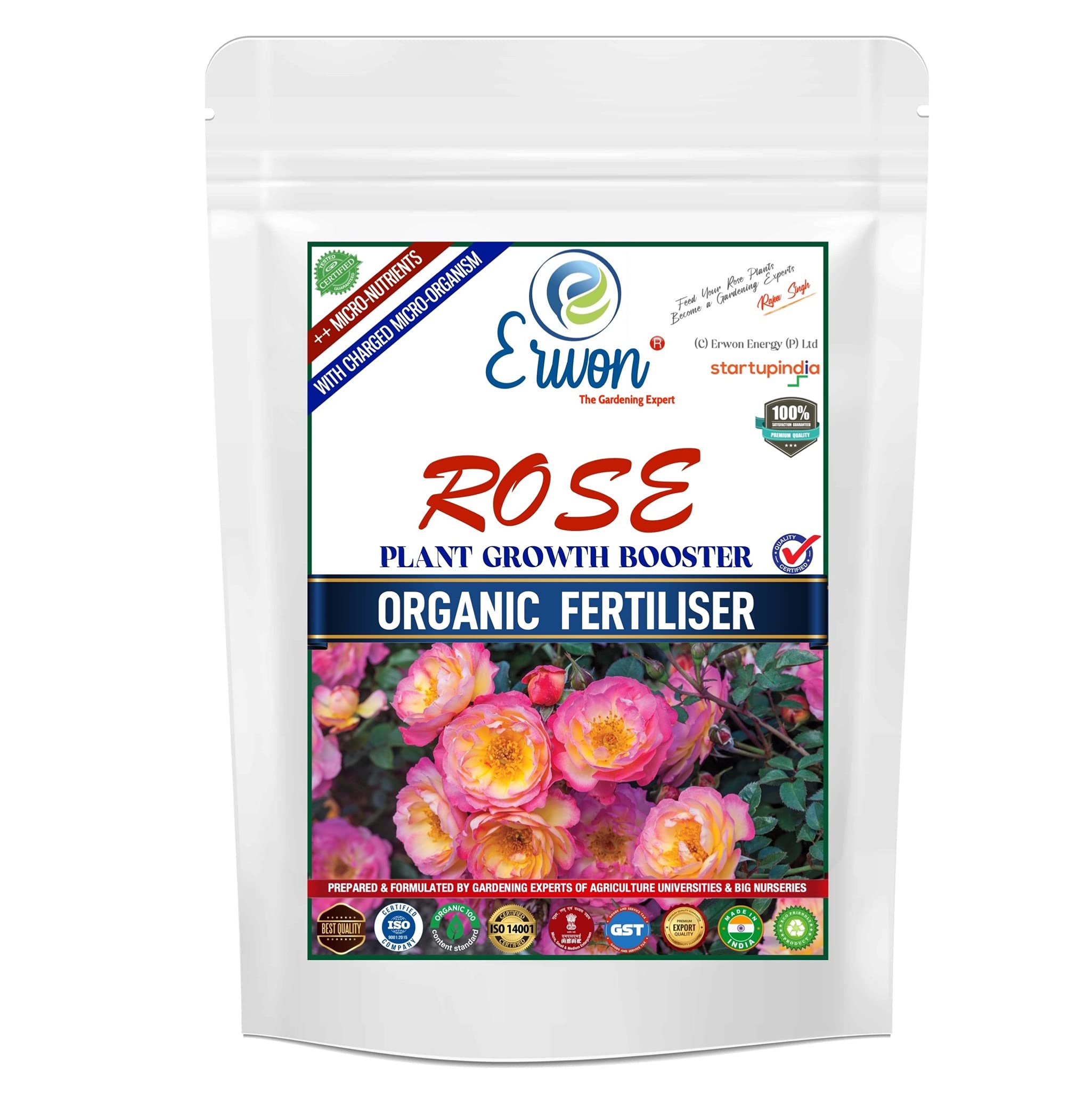 Erwon® Rose Plant Growth Booster, Premium Essential Powerful Organic Fertiliser for Overall Growth of Rose Plants, with Charged Micro-organism and ++ Micronutrients (400 gm)