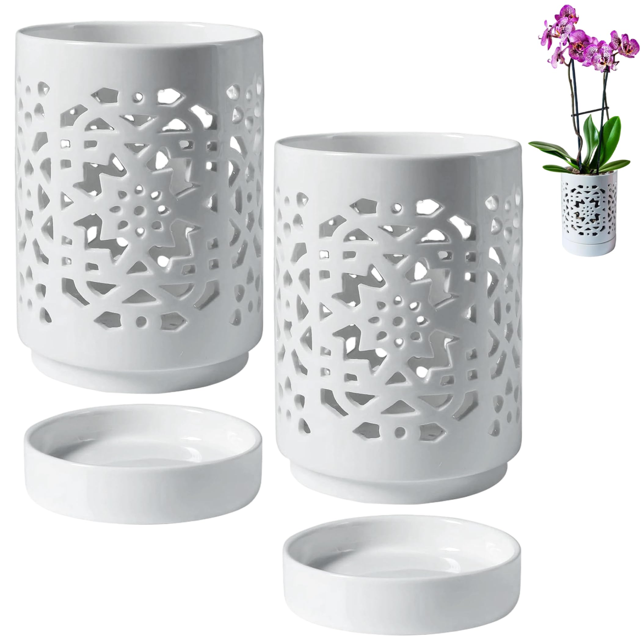 Pots à orchidées en céramique blanche avec couronne creuse et organisateur de cuisine