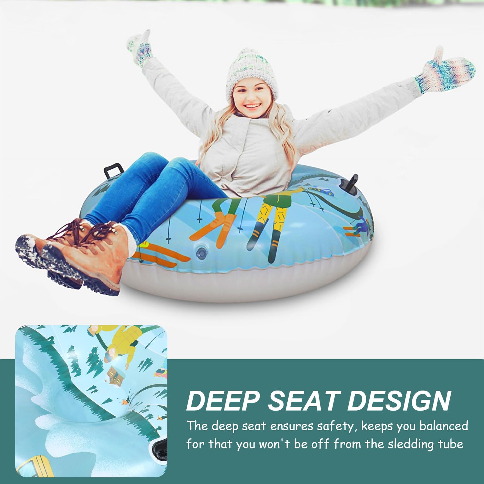 Slitta da Neve Gonfiabile in Pvc Ispessito 45 Fili, Snow Tube Resistente All'usura Doppie Maniglie, Tubo da Sci per Sport Invernali All'aperto, Divertimento Famigliare sulla Neve