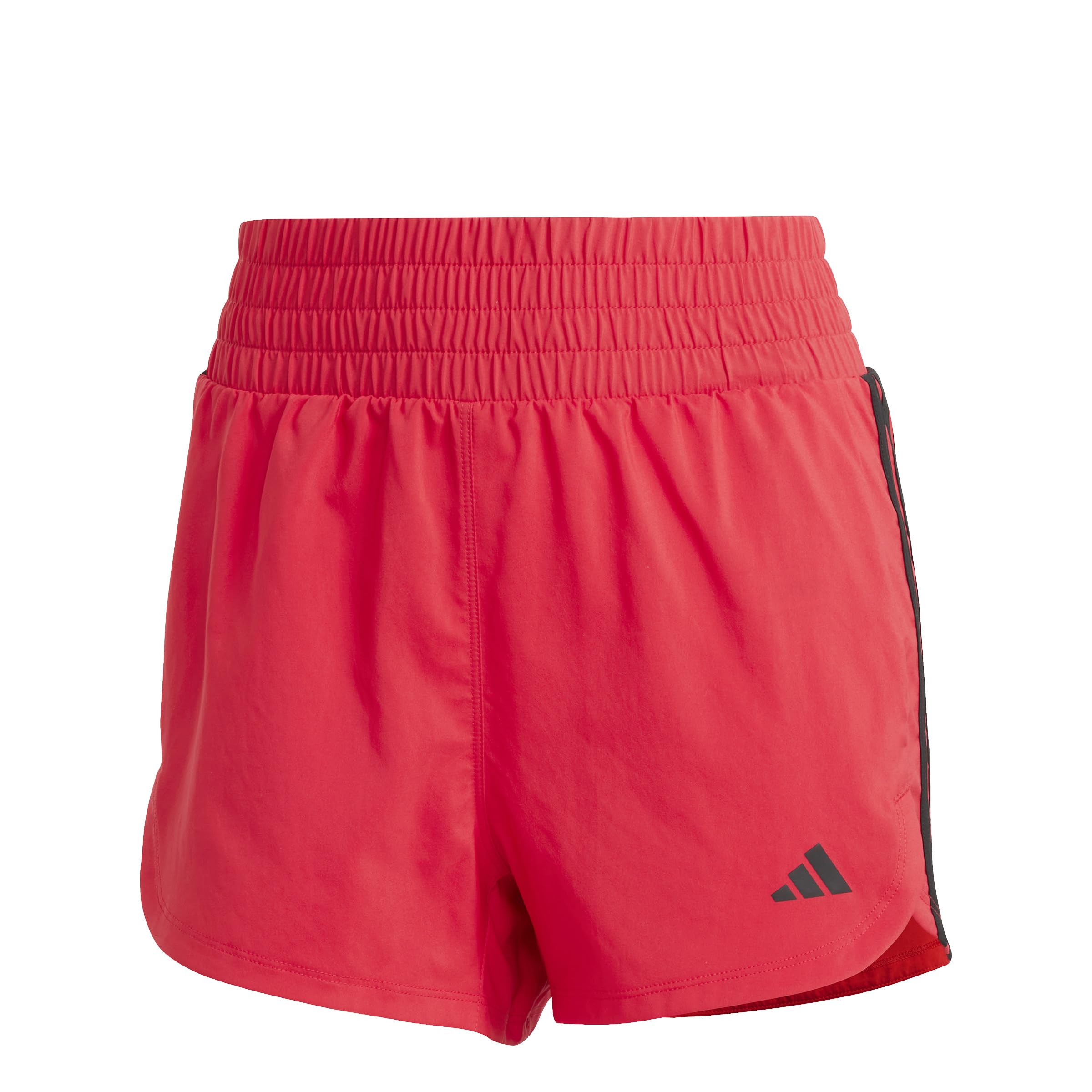 adidas Women's Pacer Training 3-Stripes Woven High-Rise Shorts, Pure Ruby/White, S 5 inch