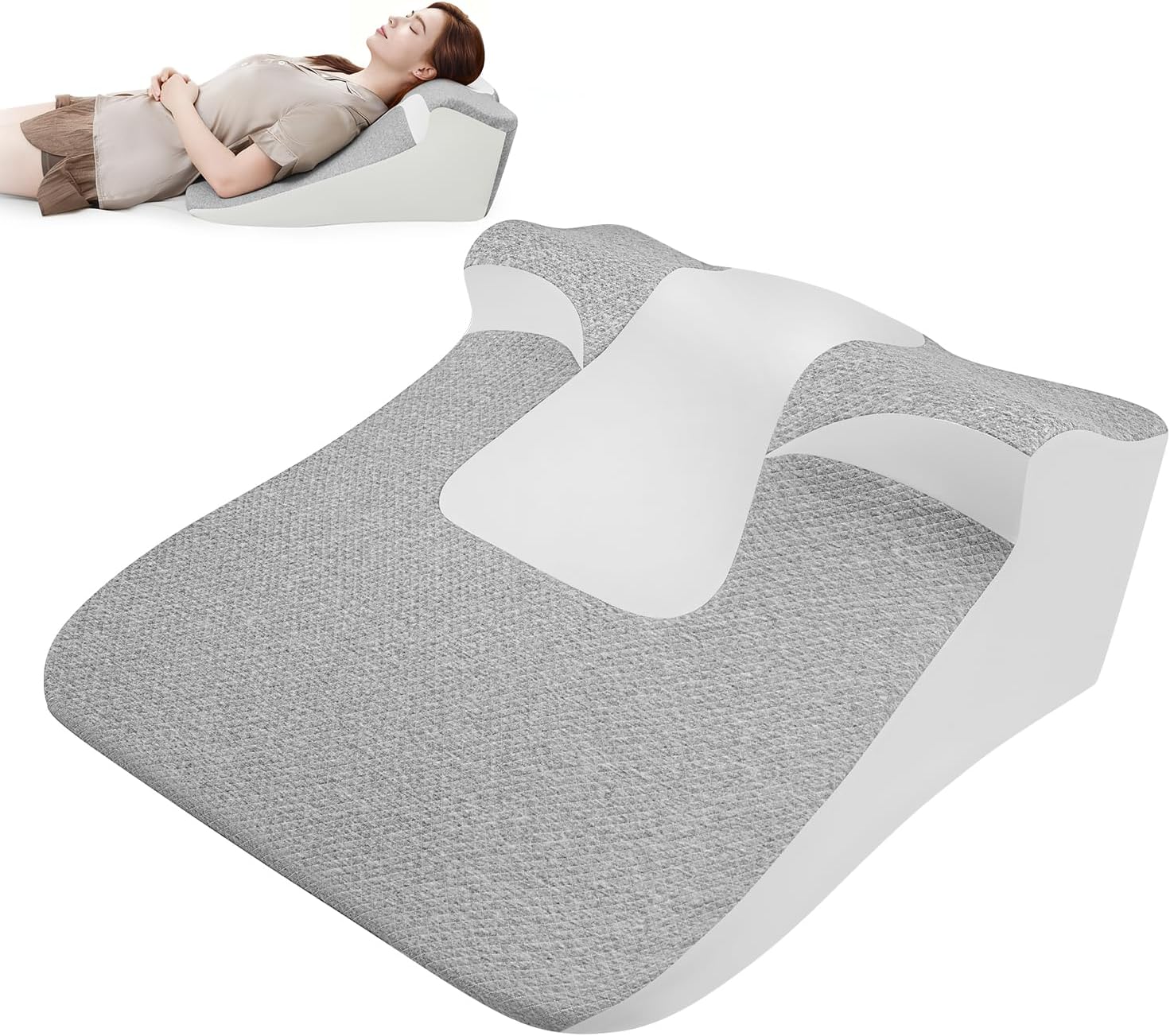 Bed Wedge Pillow for Sleep Apnea, Acid Reflux & Snoring Relief - Post-Surgery Recovery Pillow with Ergonomic 3-in-1 Certified Memory Foam for Back, Neck & Head Support