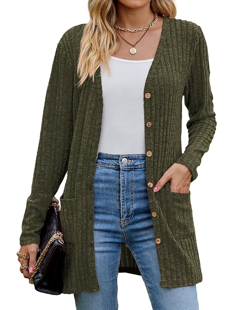 トップス L'Appartement 2023SS Knit Vneck Cardigan open-knit v-neck cardigan - Khaki Green | Monki EU