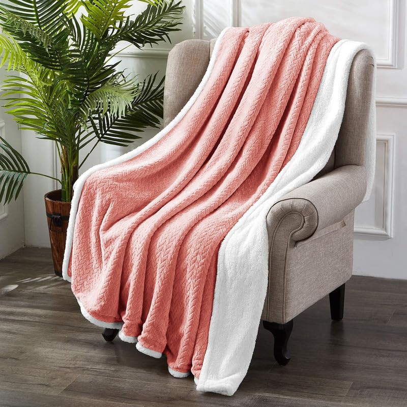 Image of BSB HOME Sherpa Blanket Flannel Blanket - 220 x 240 cm, Soft, Plush, Fluffy, Fuzzy, Warm, Cozy Perfect for Couch, Bed, Sofa, Chair - Reversible Blanket AC Blanket King Size - Pink & White