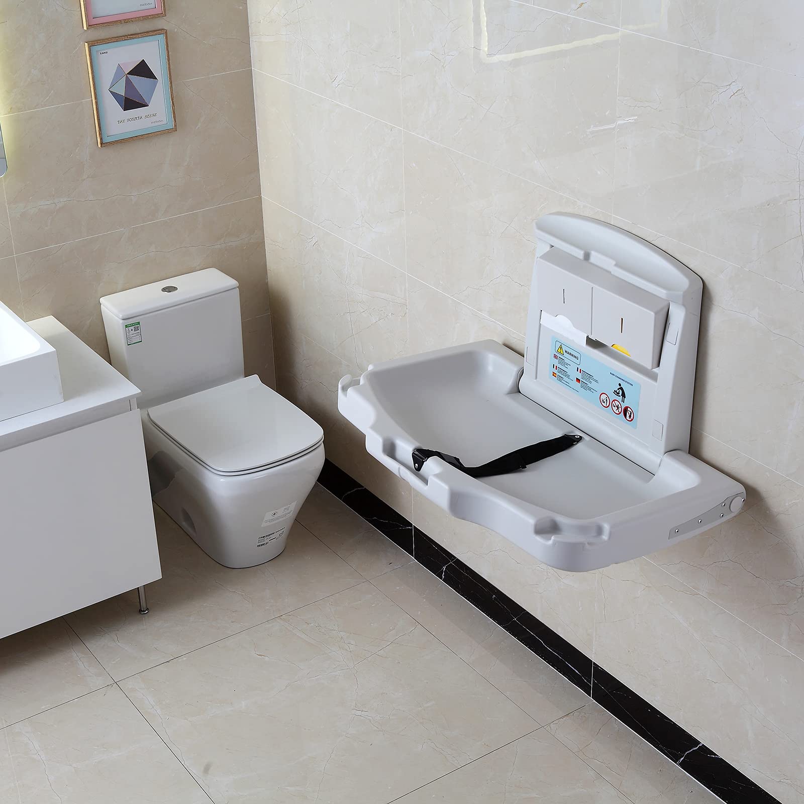 Wall Mounted Baby Changing Station, Diaper Changing Tables Station, Horizontal FoldDown Diaper