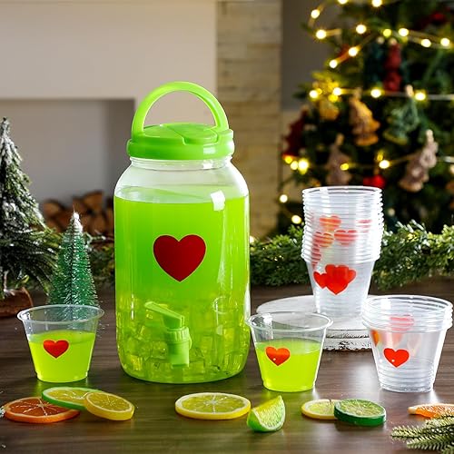 Potchen 1 Gallon Christmas Drink Punch Dispenser & 25 Pcs