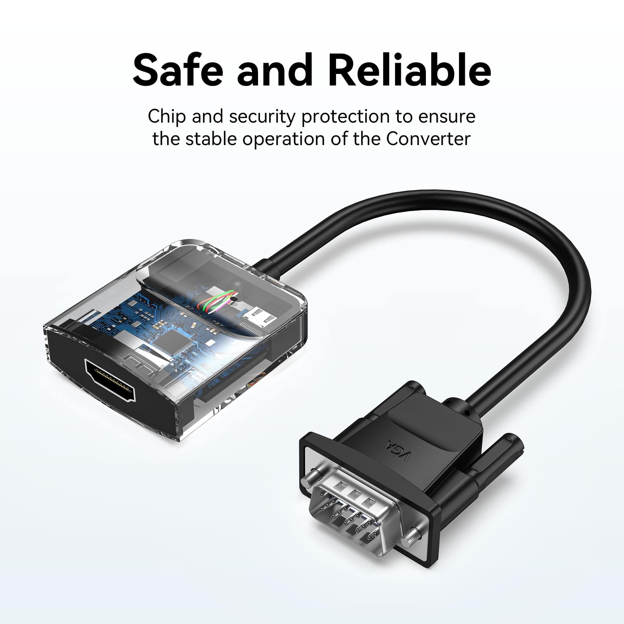 VENTION Adattatore da VGA a HDMI, confezione da 10, 1080p, convertitore VGA con cavo audio (1,5 m), da maschio a femmina per PC, monitor HDTV (nota: solo da VGA a HDMI, non bidirezionale)