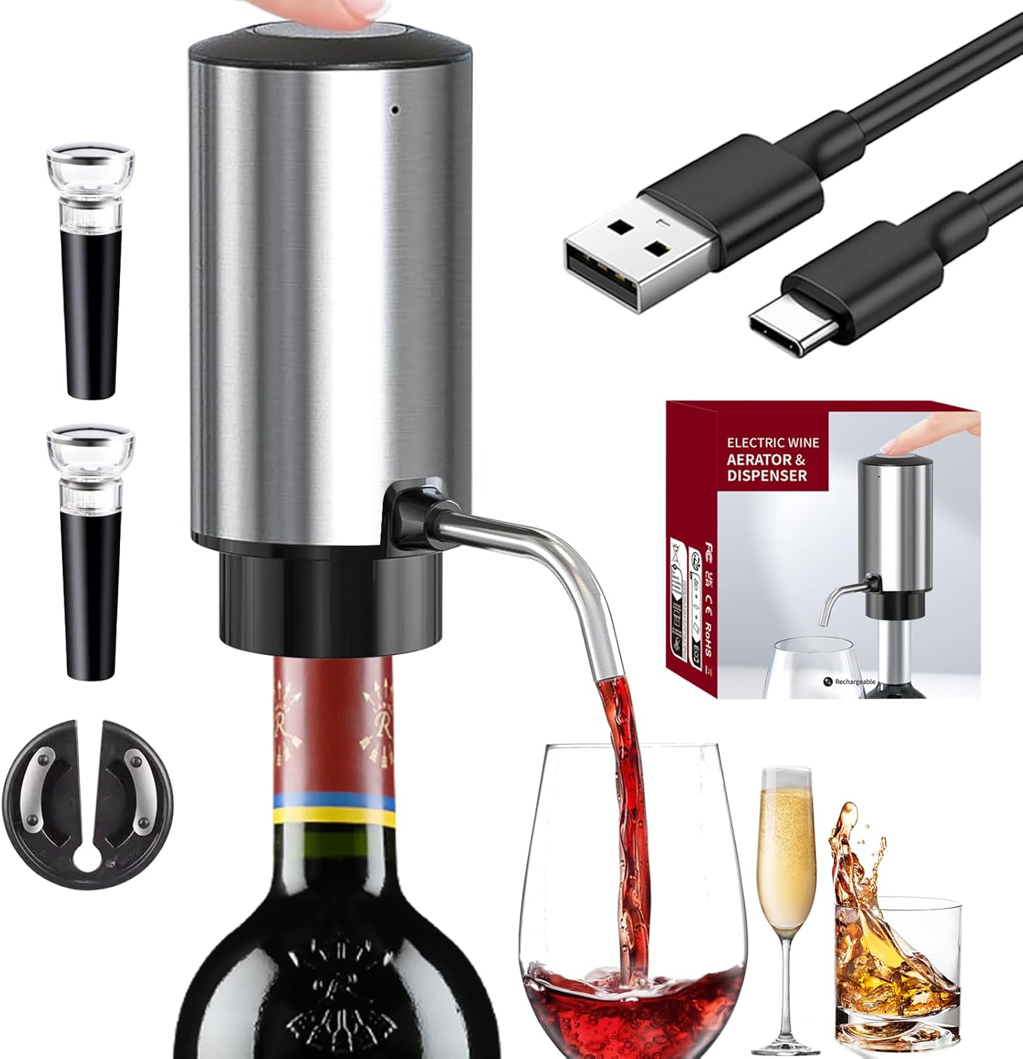 DERNORUS Electric Wine Pourer, Rechargebale Wine Pourer Set