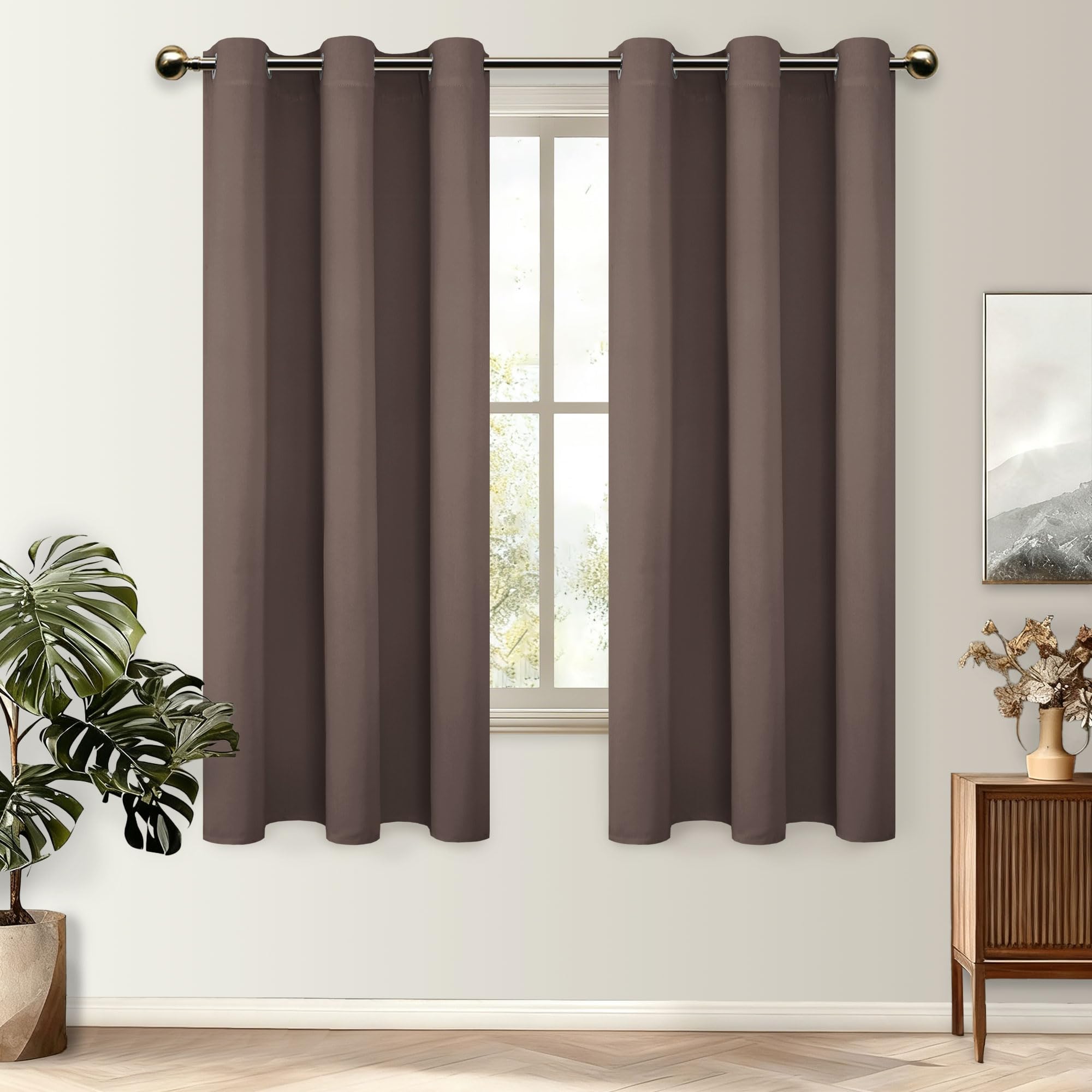 DWCN Blackout Curtains Thermal Insulated Eyelet Curtains for Living Room 46x72 Inches Brown 2 Panels — image 1