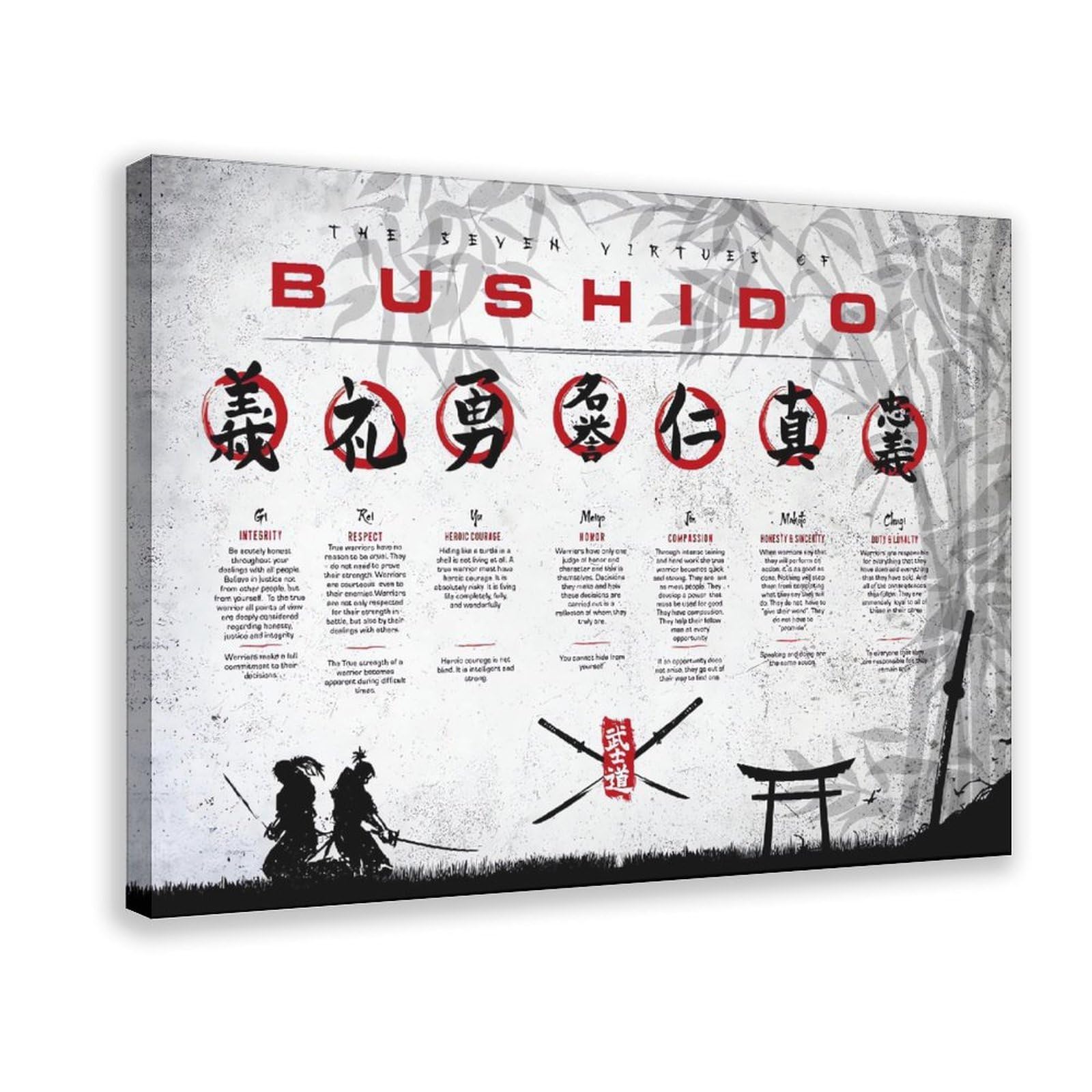 Qnvjqkdsi Frame Japan The Seven Virtues Of Bushido Quote (3) Canvas Poster Bedroom Decor Landscape Office Room Decor Gift 20" L X 30" W