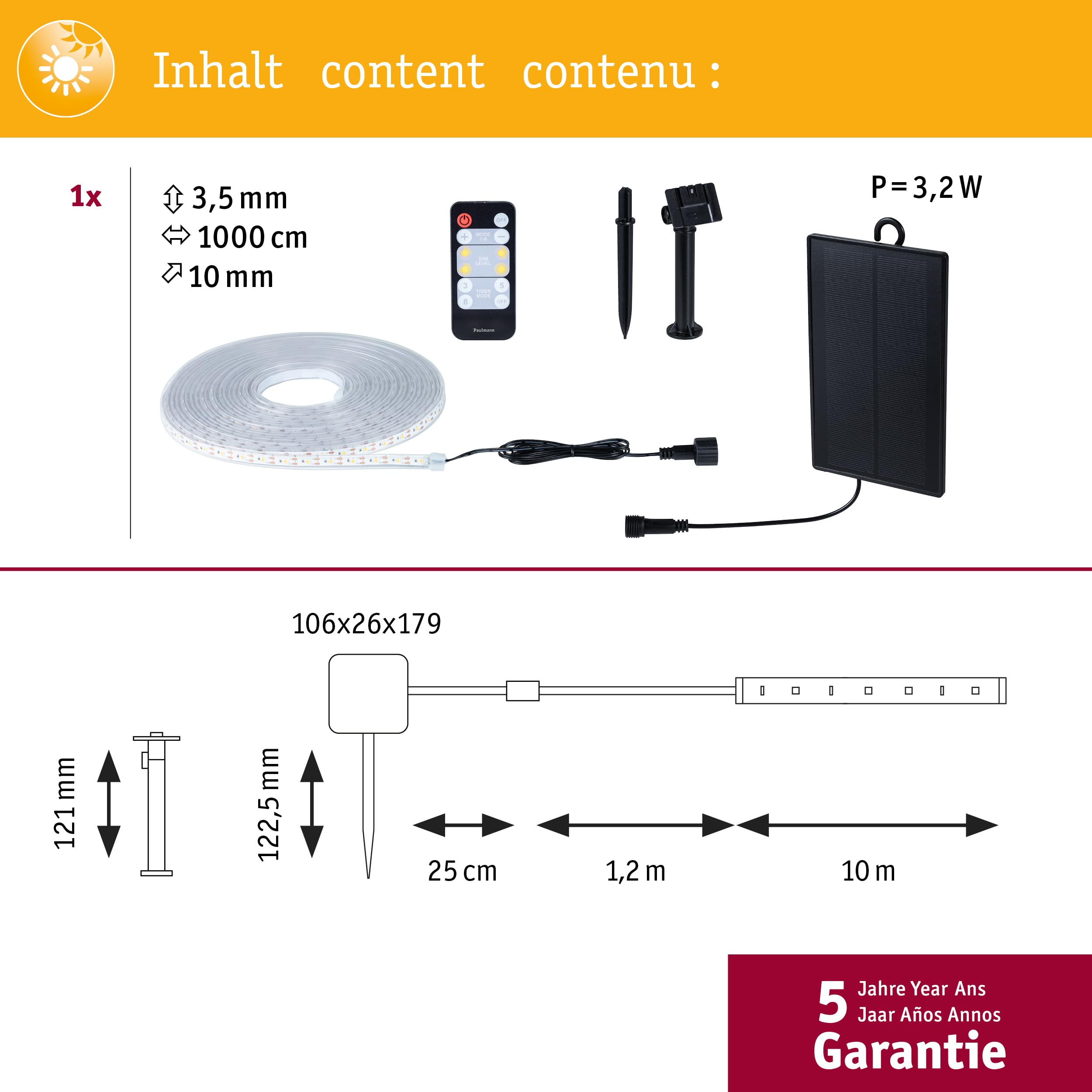 Paulmann Solar LED Strip 10m warmweiß Fernbedien. 1xAkku 18650 1500 mAh schwarz 71195