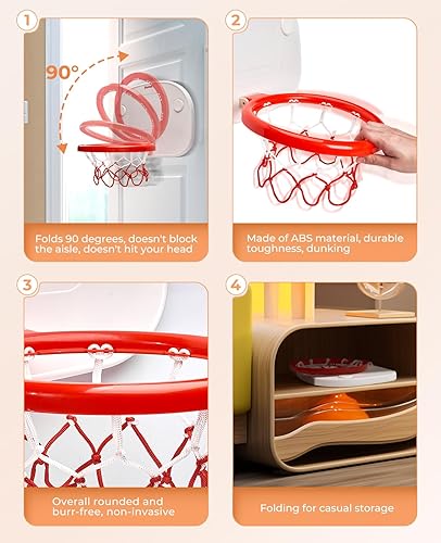 Miniatura 4 de Joycat Mini aro de baloncesto para niños pequeños, juguete para niños, altura ajustable, con 2 bolas y 1 bomba de aire, mini puerta de aro, sobre la