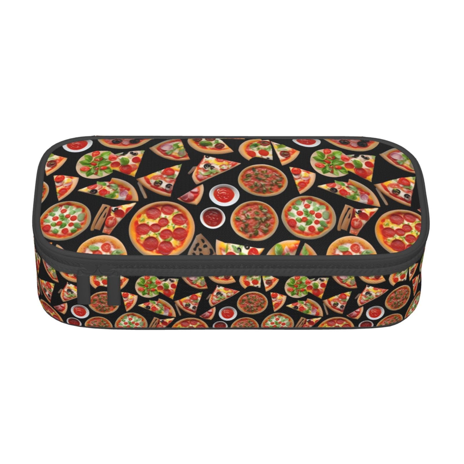 Adahgu Black Pizza 3D Print Large Storage Pencil Case Pen Bag School Supplies Travel Students Professionals