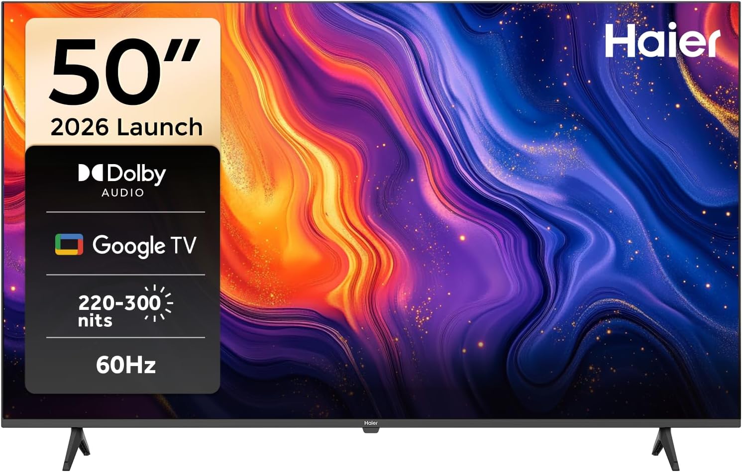 Haier 50 Inch 4K UHD Smart Google TV, Dolby Digital, Game Mode VRR/ALLM, WiFi5 Bluetooth5.1, Netflix/YouTube, Arabic/English, ypt Version, Black - H50K80EU | 4K | BLUETOOTH5. 2026