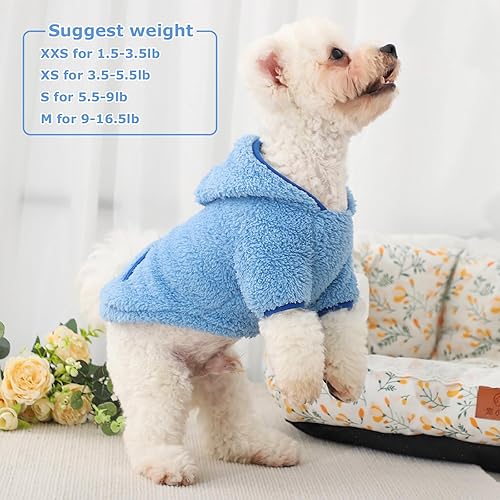 Miniatura 8 de Suéter de forro polar con capucha para perro, suéteres cálidos de terciopelo mullido, ropa de invierno para perros pequeños, niñas y niños, abrigos