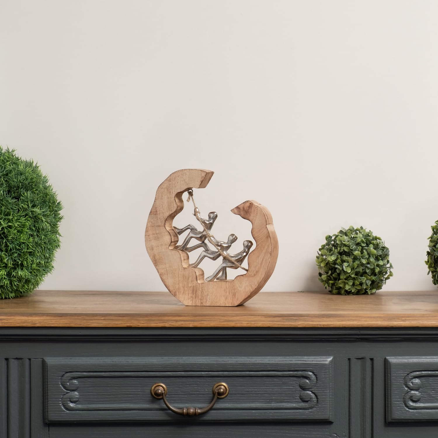 Moritz Skulptur One Rope Teamwork 24 cm Mangoholz Aluminium – Dekofigur | Handgefertigtes Unikat aus Holz und Metall, Symbol für Zusammenhalt, für Kollegen, Team und Chefin