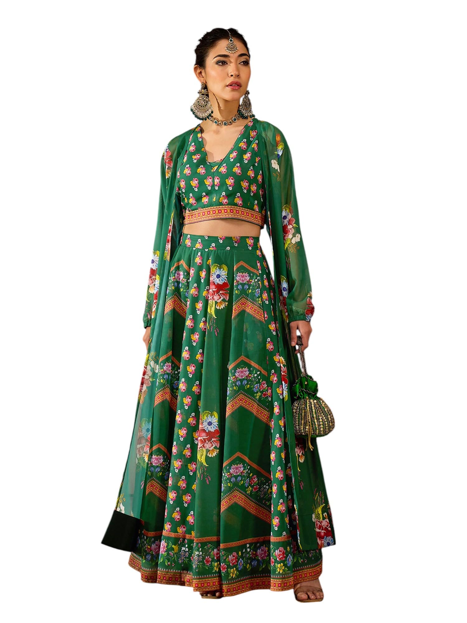 shae by sassafras Women Floral Crop Top With Anarkali Skirt Shrug-picture-28