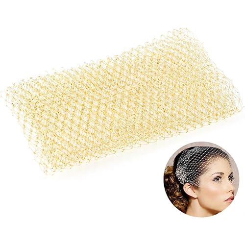 OLYCRAFT 1.1 Yard Gold Veil Neting Fabrics 9.4~9.8 Inch Wide Bridal Wedding Veil Net Birdcage Veil Netting Fascinator Millinery Netting Fabric Mesh Fabric for Bride's Headdress Veil Making