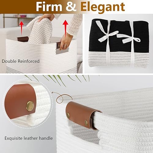 Miniatura 10 de Cesta de lavandería extra grande de 96 litros, cesta tejida para mantas, cesta de almacenamiento tejida de algodón con asas para sala de estar,