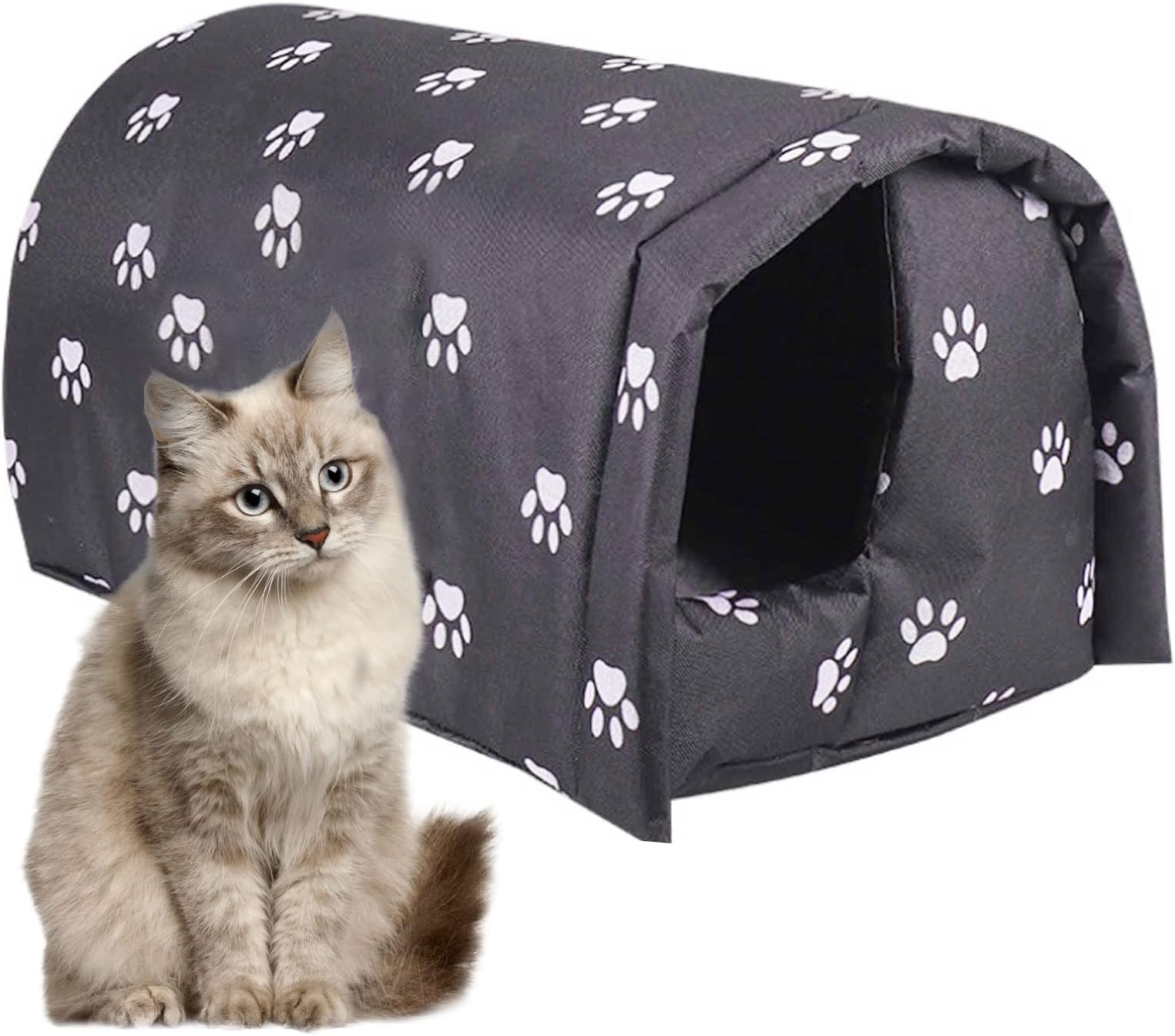 Fhiny Stray Cats Shelter, Waterproof Outdoor Cat House Foldable Warm Pet Cave for Winter Wild Animal Tent Bed Anti-Slip Kitten Cave for Feral Cat Dog Puppy Weatherproof Black (L:21.7"×16"×14.5")