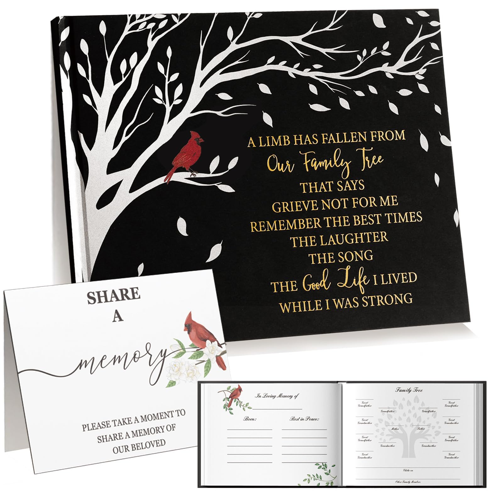 Cardinal Funeral Guest Book for Memorial Service, Memorial Sign in Book