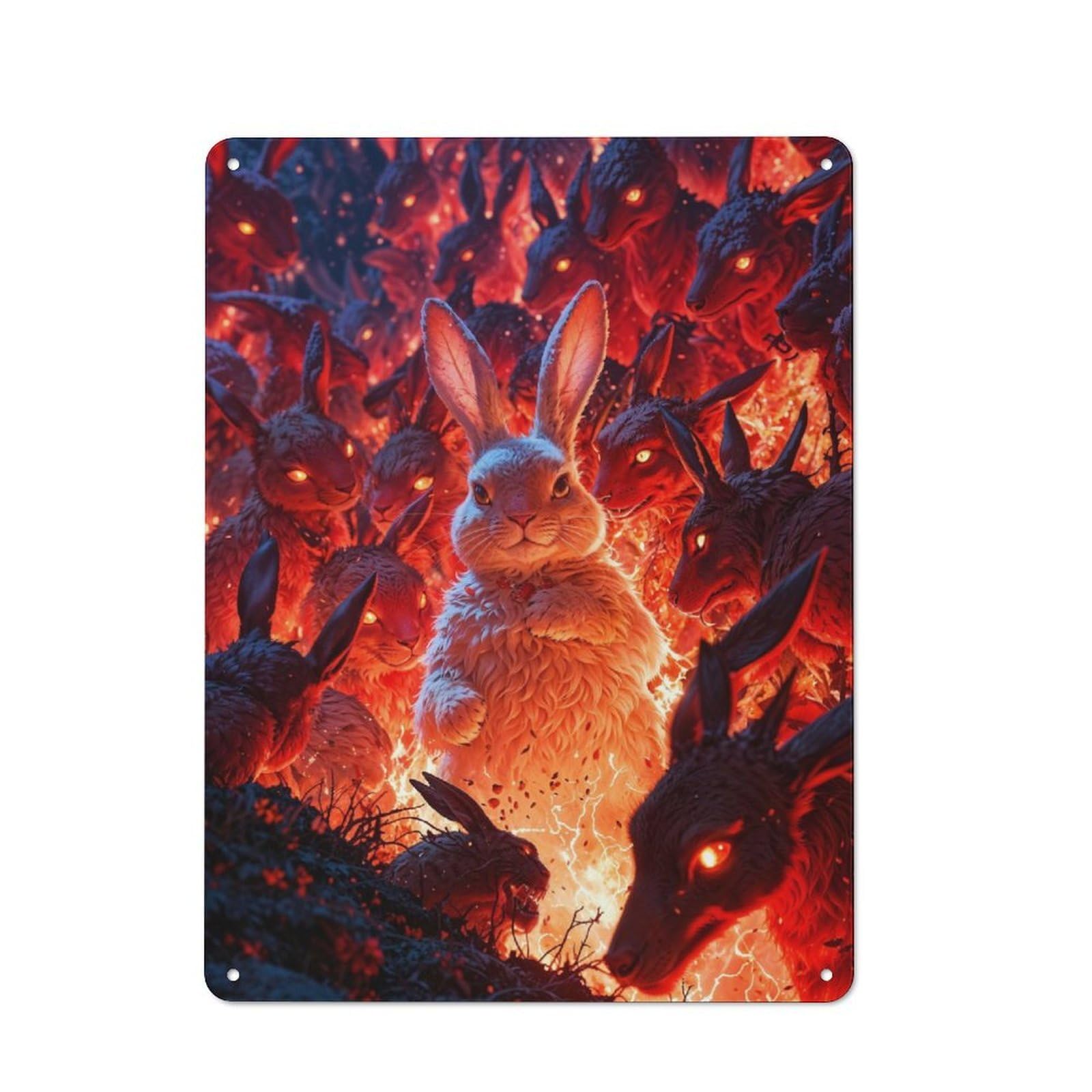 Metal Plaque 40x30cm with Bunny Apocalypse for Pub Or Café, Rustic Decor, for Garage, Workshop And Man Cave Decoration