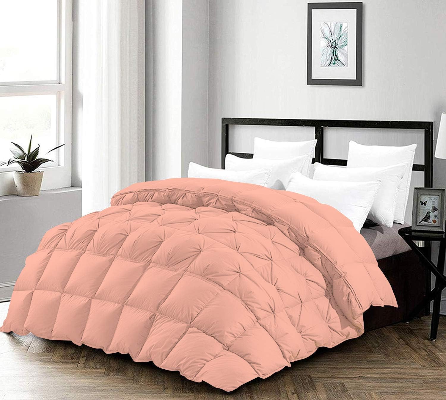 3 Piece Half Pinch Pleated Luxury Comforter Set | Premium 1000 Thread Count 400 GSM Fiber Fill | 100% Egyptian Cotton Super Soft (Oversized Super King Size,Peach)