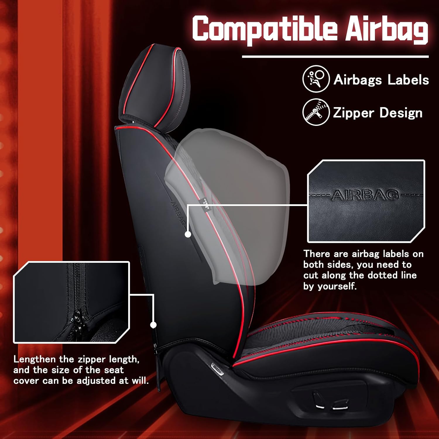 Seat Covers for Ford Mustang 2005-2025, Waterproof & Durable Car Seat Covers Front Seats(Front, Black Red)