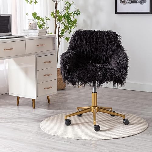 Miniatura 3 de Yoluckea Silla de escritorio moderna de piel sintética, silla de oficina en casa para mujeres, niñas y adolescentes, silla de escritorio negra