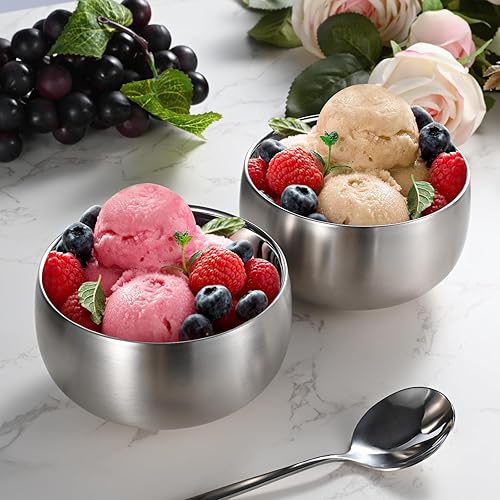 Miniatura 9 de Tazón para helado de 16.9 onzas líquidas, cuenco aislado de acero inoxidable 316#, cuenco de doble pared al vacío para cereales, cuenco para
