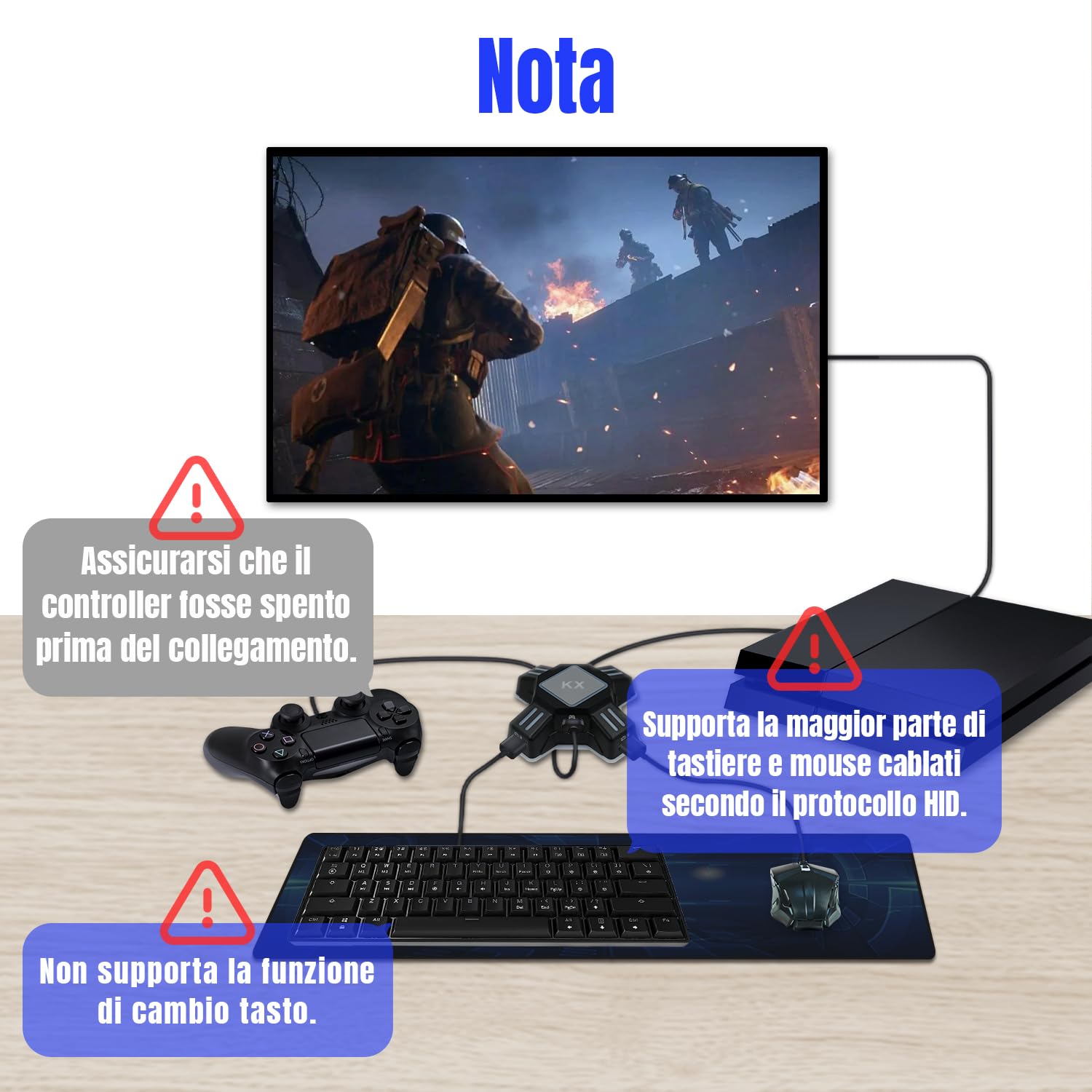 Mcbazel Convertitore KX USB per Tastiera Mouse Gioco Adattatore per PS4/ PS3/ Xbox One/NS Switch Console Convertitore(Non compatibile con Switch2)