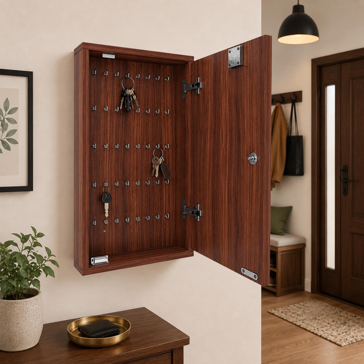 Engineered Wood Wall Mount Key Holder Box 40 Hooks Classic Home Office Kitchen Hangers Stand Organizer Keyholder Multipurpose Smart Hanger-image-32