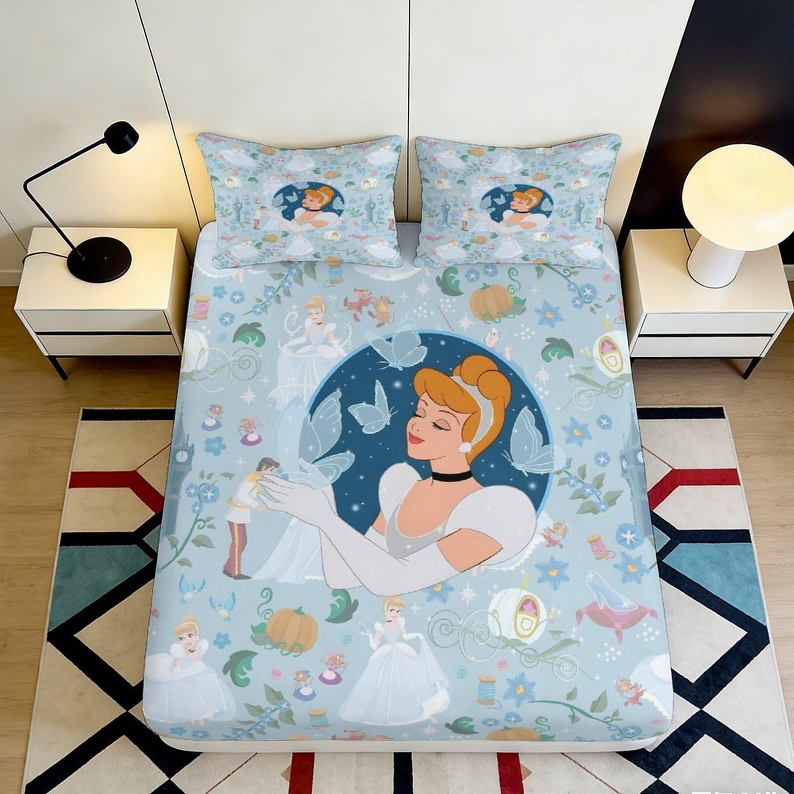 3D Printed Fairy Princess Fitted Sheet Microfiber Deep Pocket Non-Slip Bedroom Bedding Fairy Mattress Fitted Cover Full Wrap Washable 180x200x25cm
