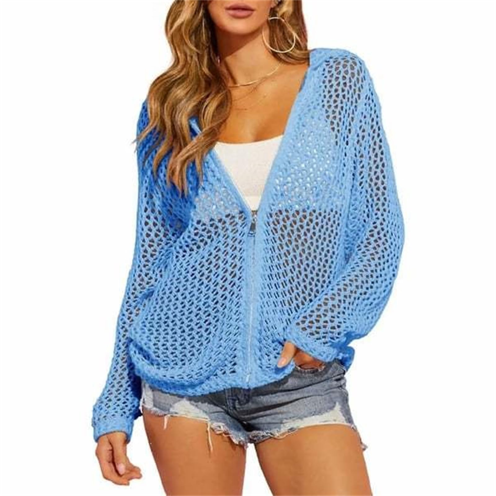 Cardigan Donna Uncinetto Maglia con Zip Manica Lunga | Cardigan Donna Uncinetto Maglia con Zip Manica Lunga