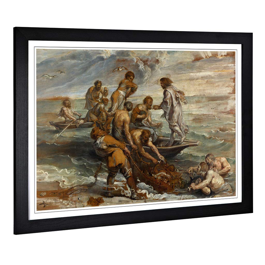 Big Box Art Framed Print of Peter Paul Rubens The Miraculous Fish Drought Design | Wall Art Picture| Home Decor for Kitchen, Living Room, Bedroom, Hallway, Black, A2 / 24.5x18 Inch / 62x45cm