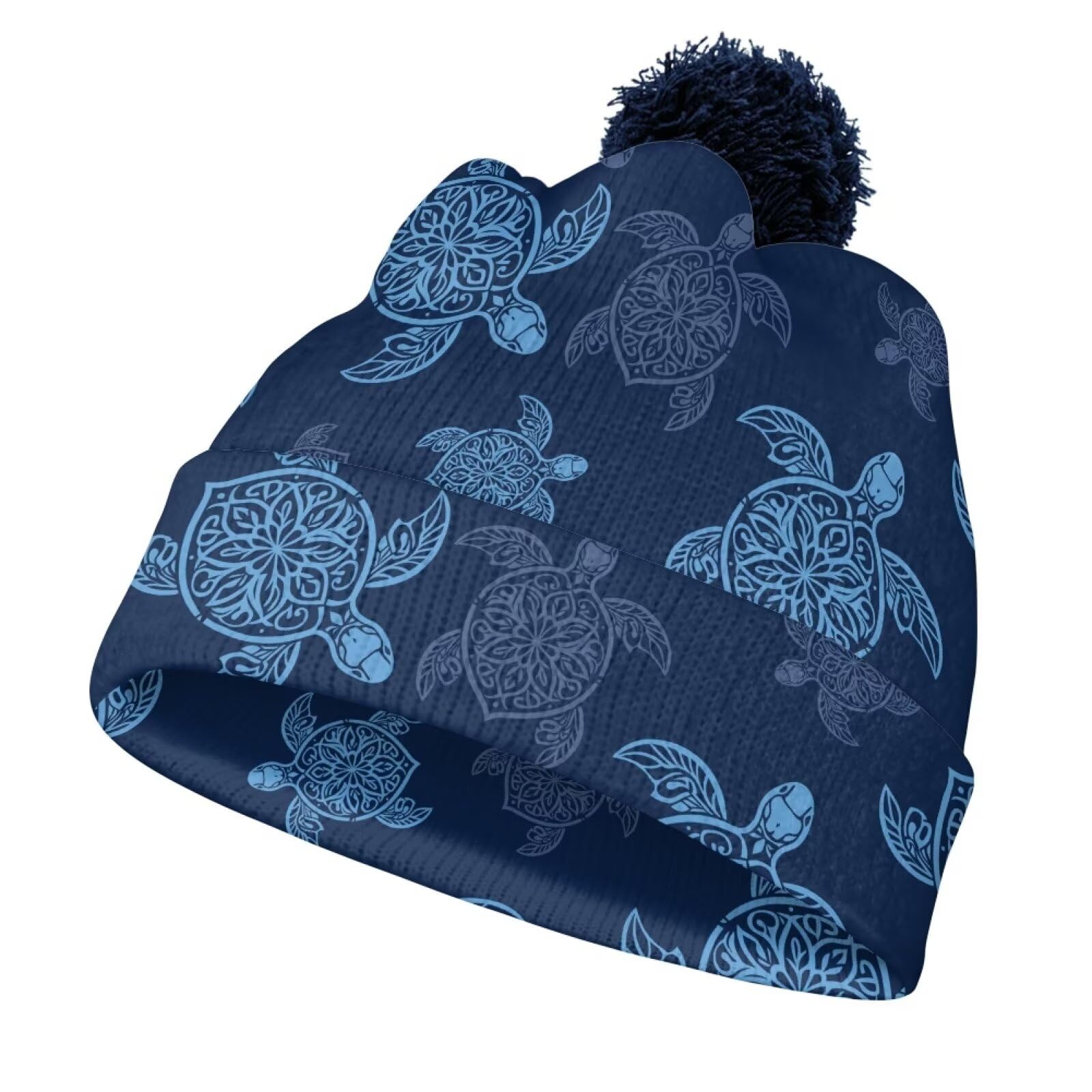 Uorisanigo Kids Beanie Hat Blue Turtle Boys Warm Winter Hat Ages 8-10 With Pom Knit Stretchy Beanies Caps